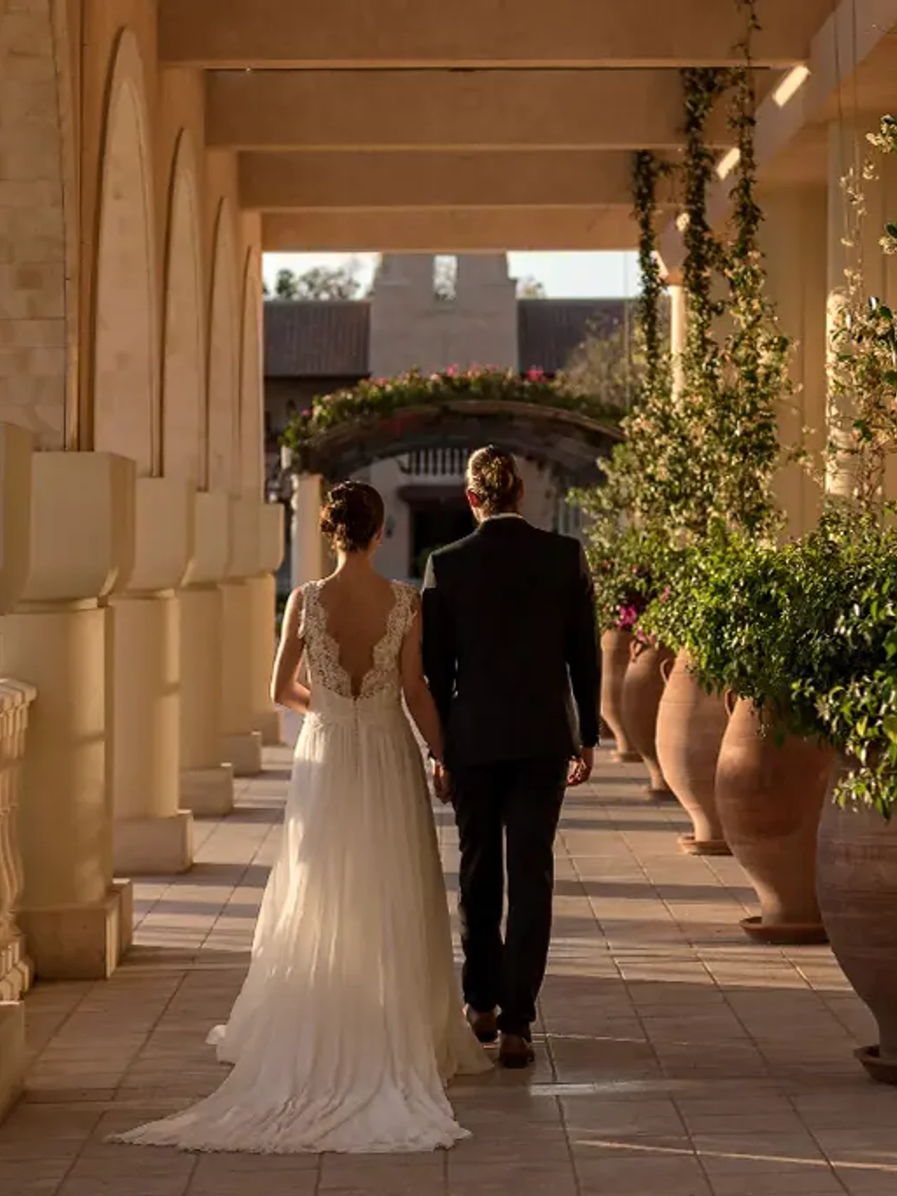 Wedding Couple Library Corridor